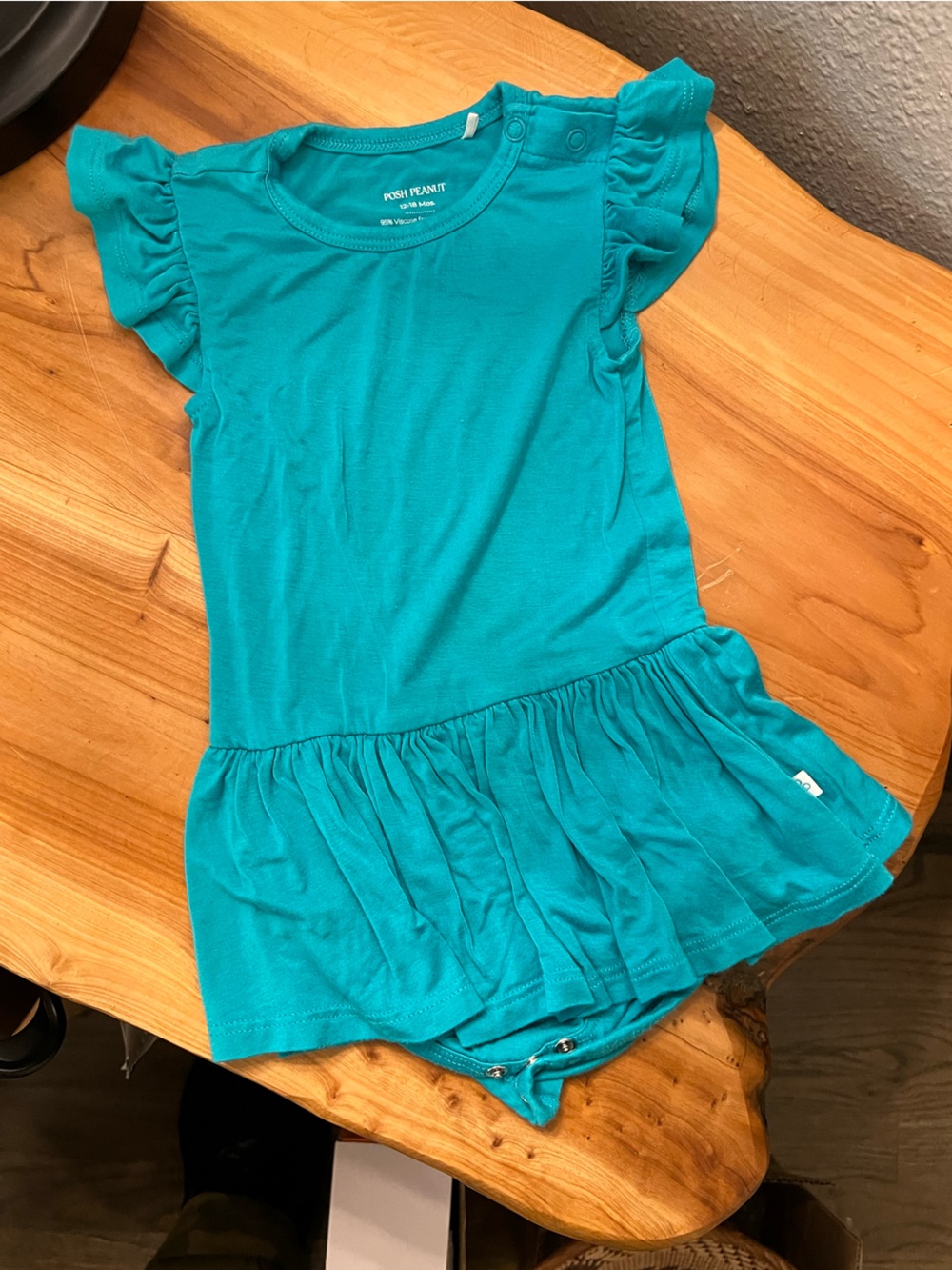 Posh Peanut Teal Flutter-Sleeve One-Piece Dress Bodysuit